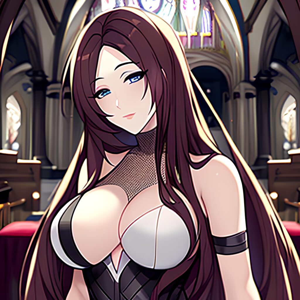woman brunette fishnet church messy hair long hair 
