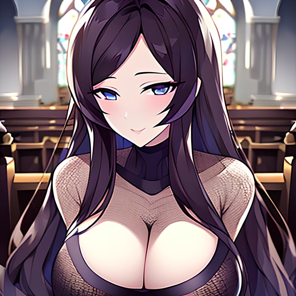 woman brunette fishnet long hair messy hair church