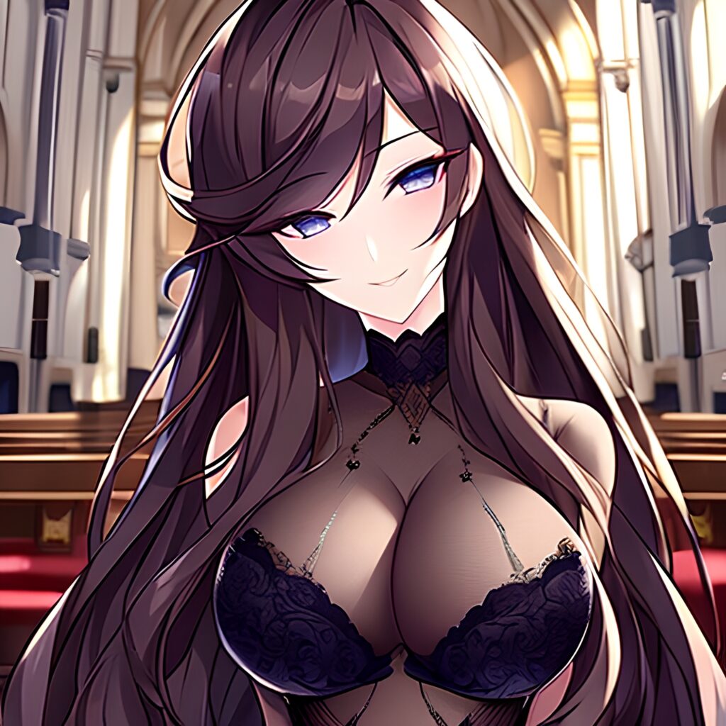 woman brunette fishnet messy hair church long hair 