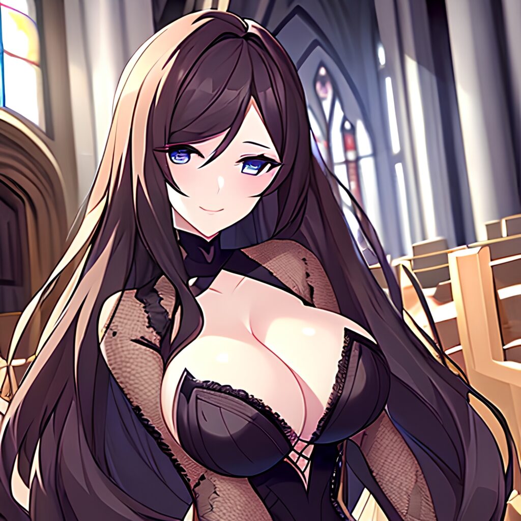 woman brunette fishnet messy hair long hair church 