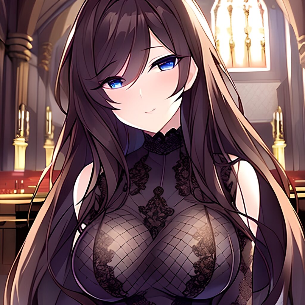 woman brunette long hair church fishnet messy hair