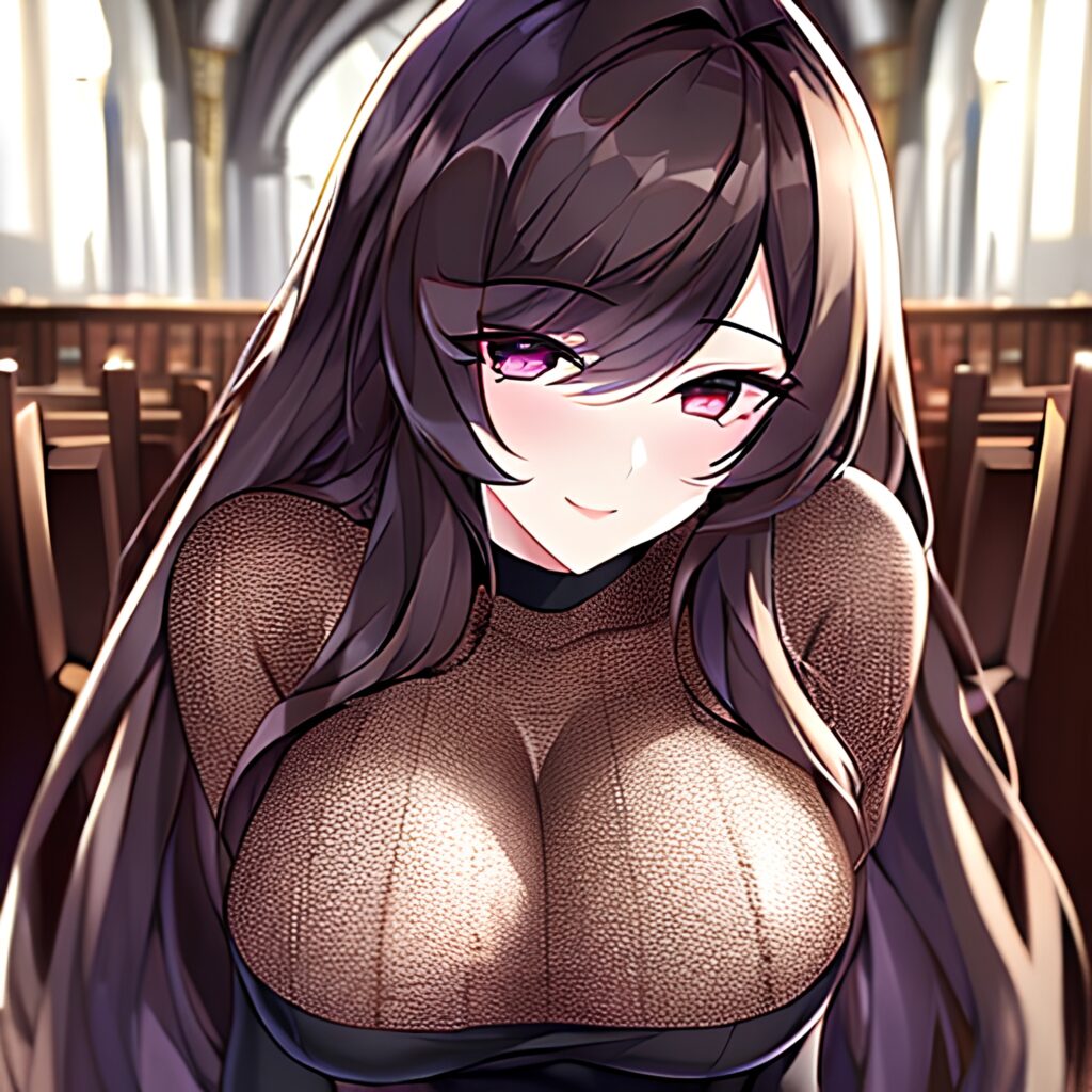 woman brunette long hair messy hair church fishnet