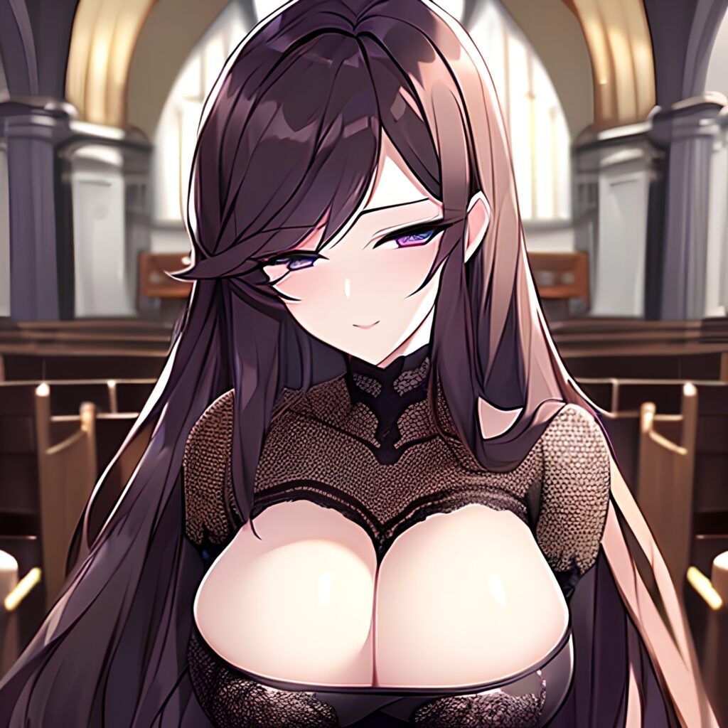 woman brunette long hair messy hair fishnet church