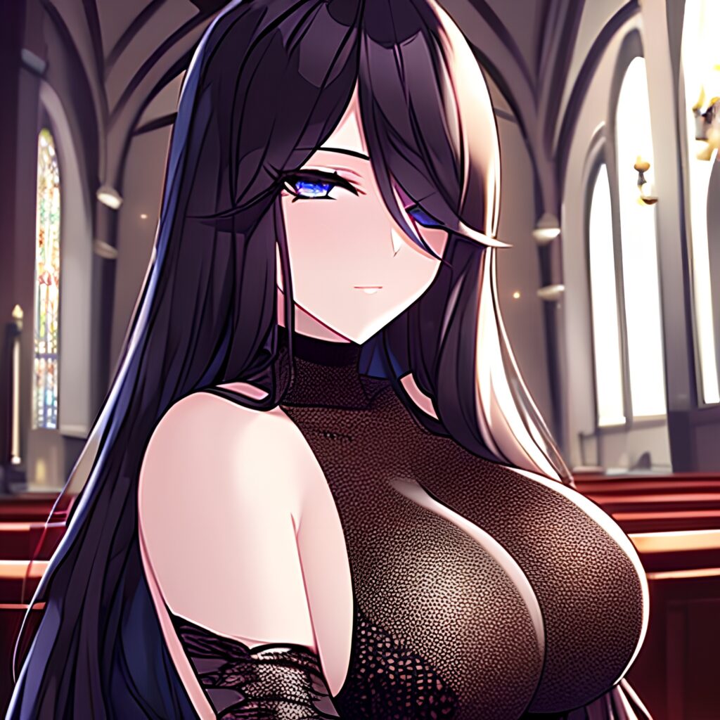 woman brunette long hair messy hair fishnet church