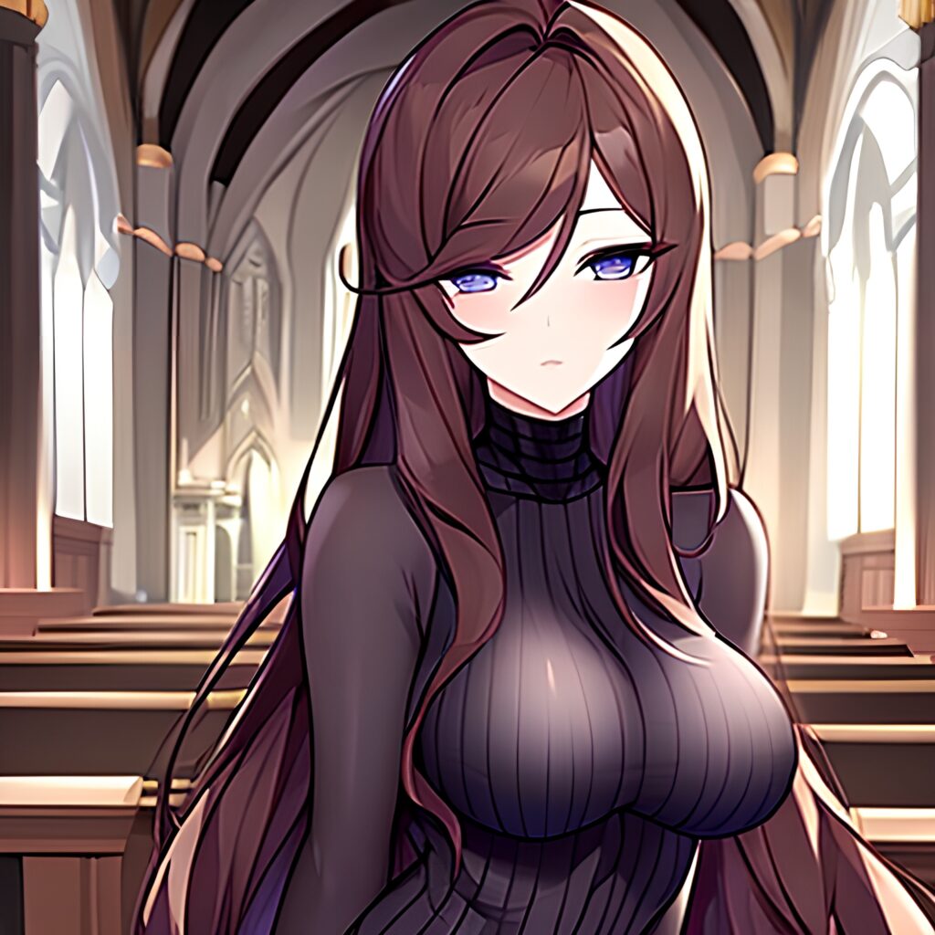 woman brunette long hair messy hair fishnet church