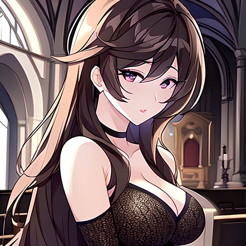 woman brunette long hair messy hair fishnet church 