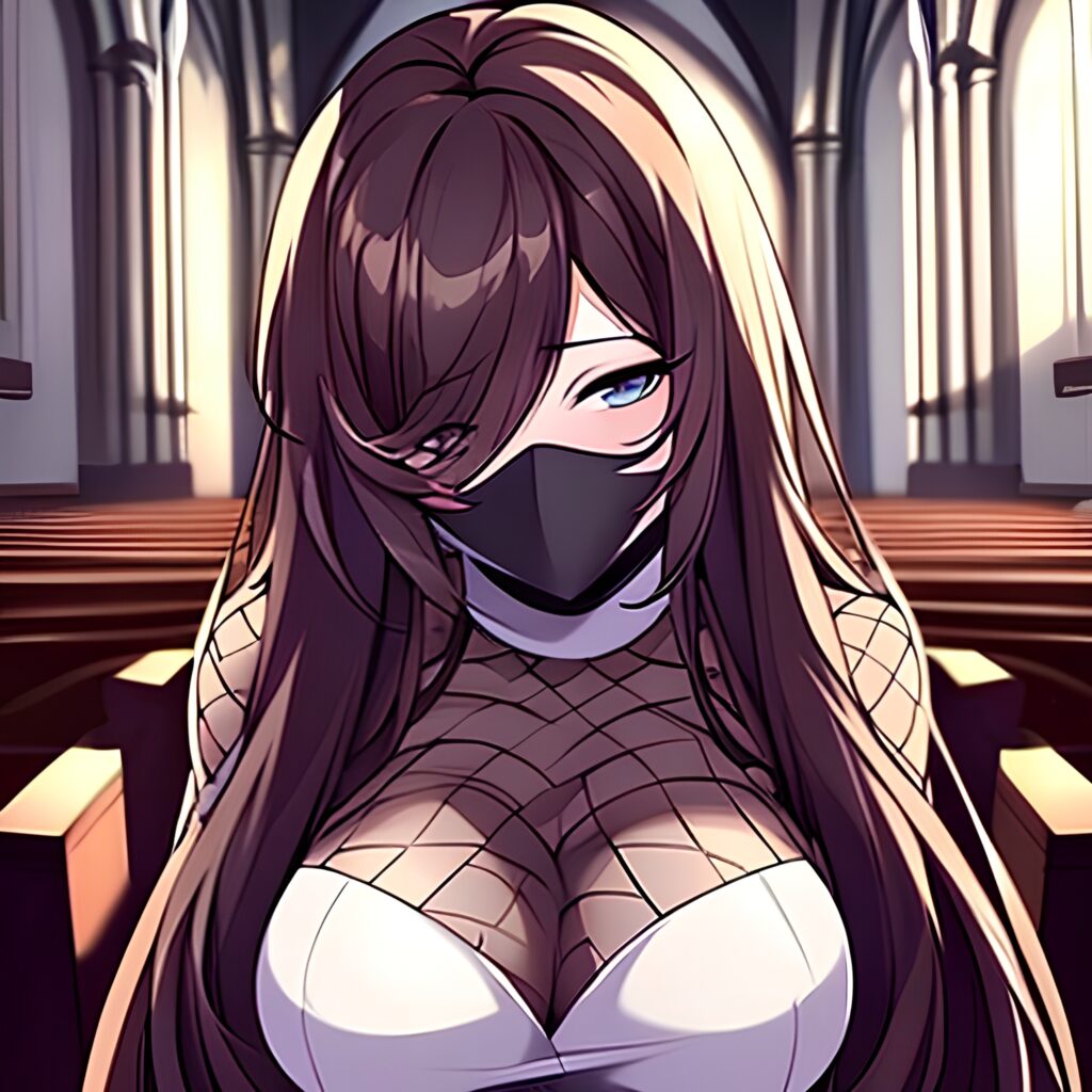 woman brunette messy hair church fishnet long hair 