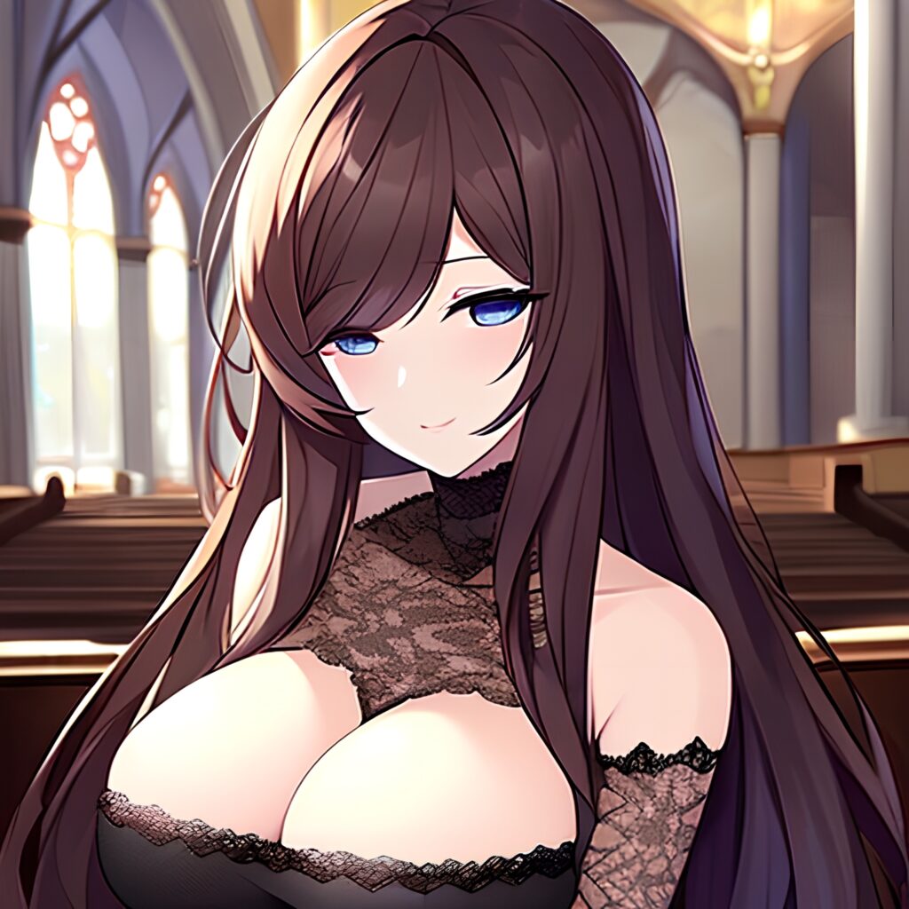 woman brunette messy hair church fishnet long hair 