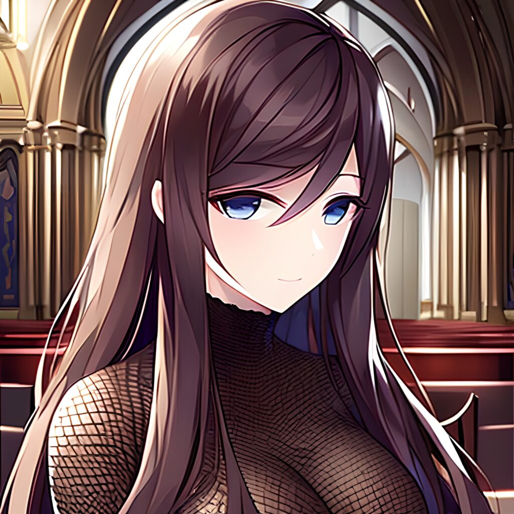 woman brunette messy hair church long hair fishnet 