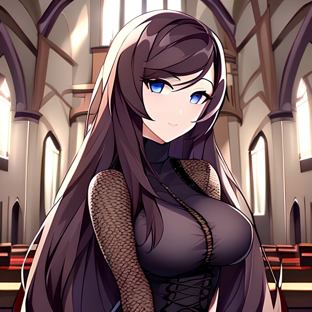 woman brunette messy hair church long hair fishnet 