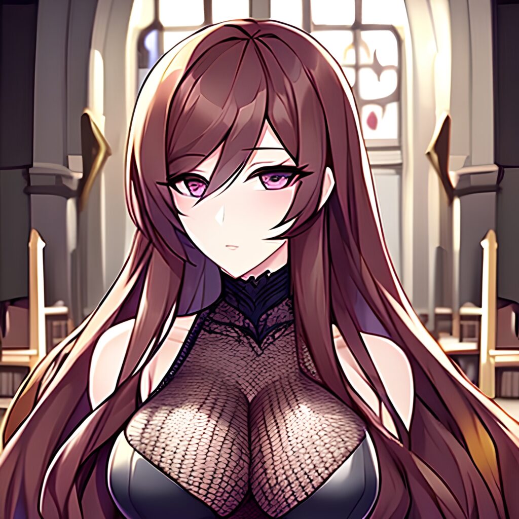 woman brunette messy hair church long hair fishnet 