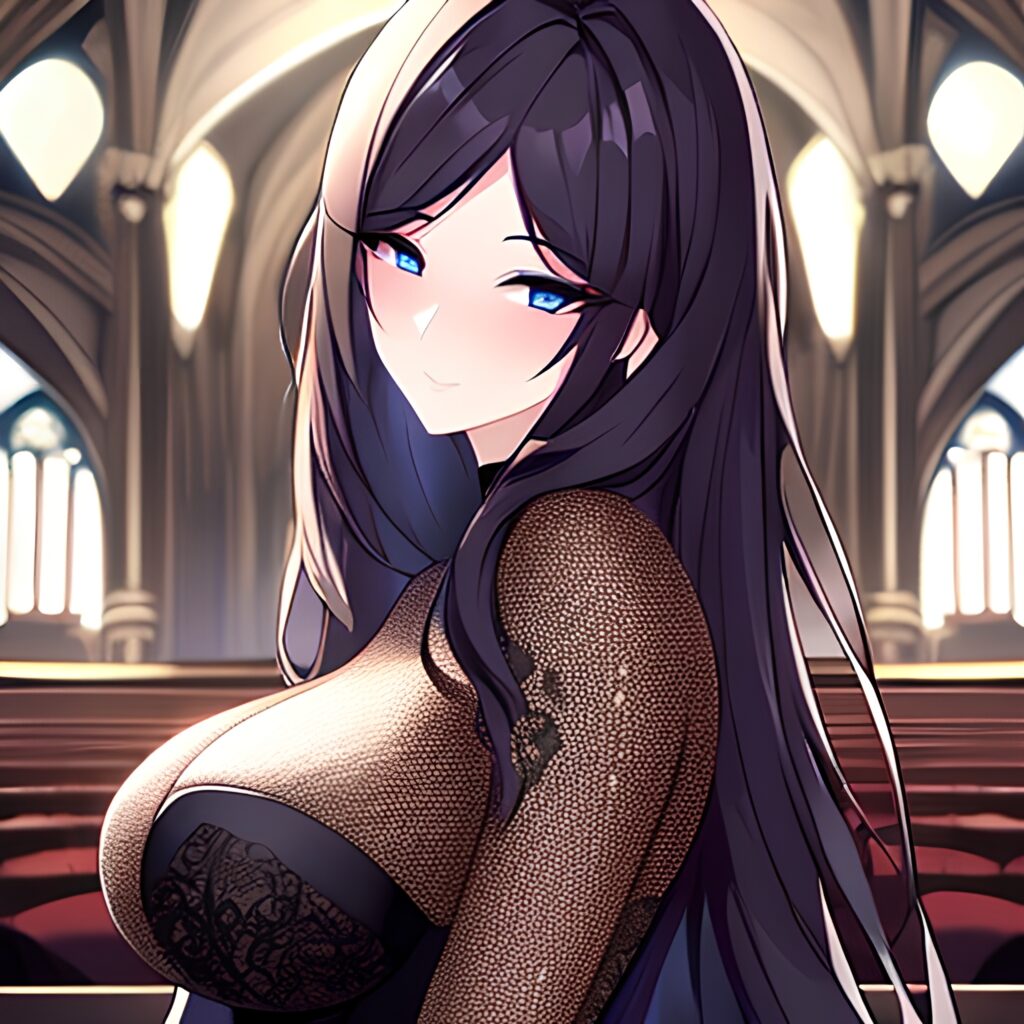 woman brunette messy hair fishnet church long hair
