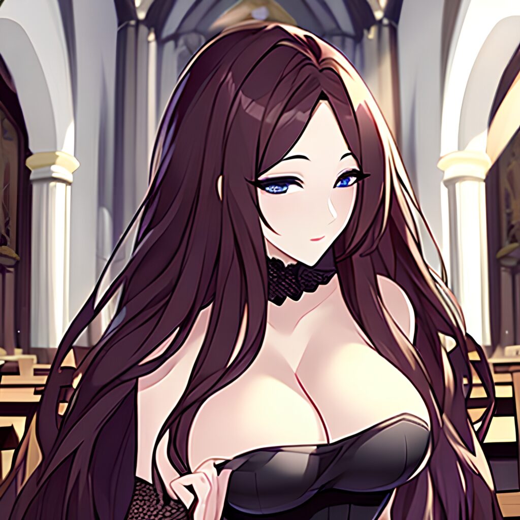 woman brunette messy hair fishnet long hair church 