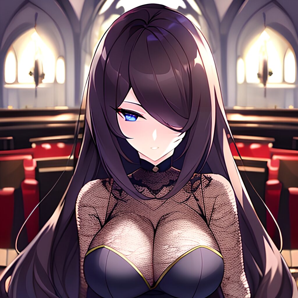 woman brunette messy hair long hair church fishnet