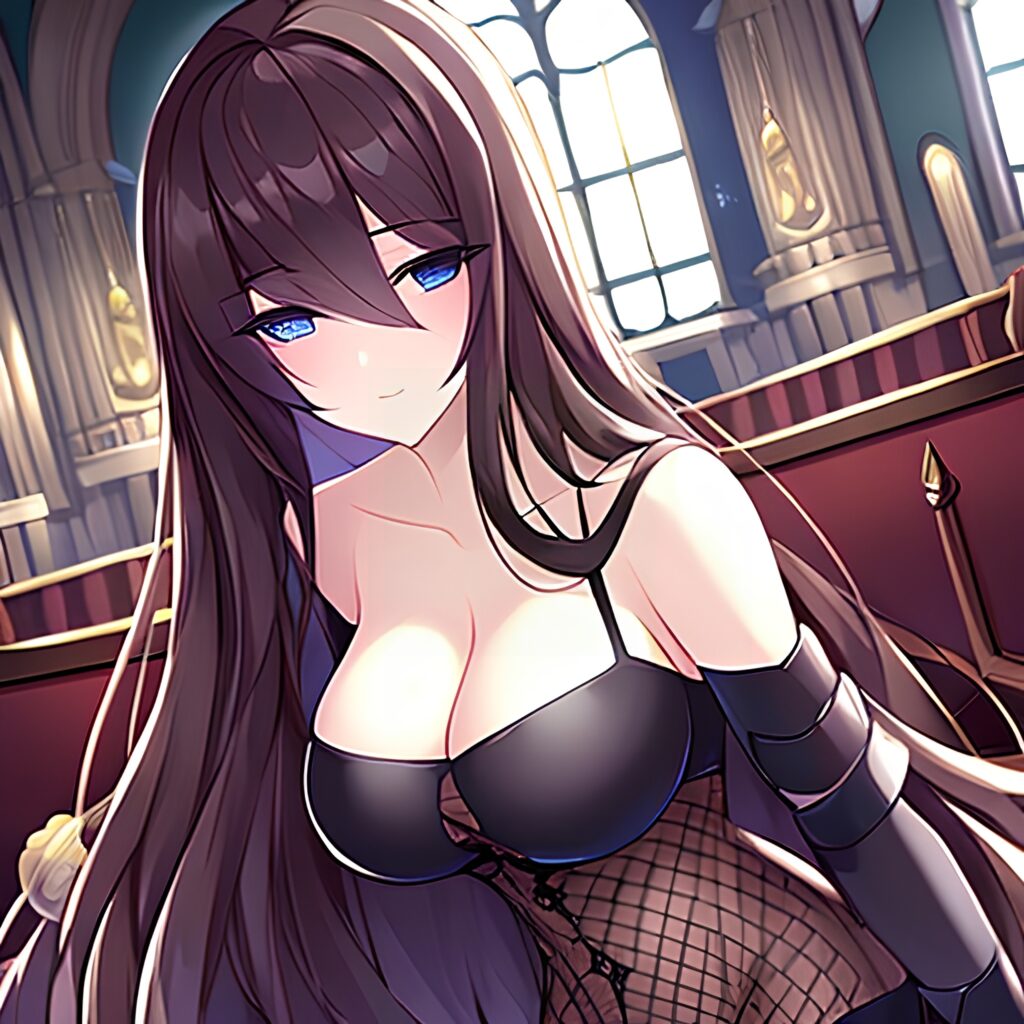 woman brunette messy hair long hair church fishnet 