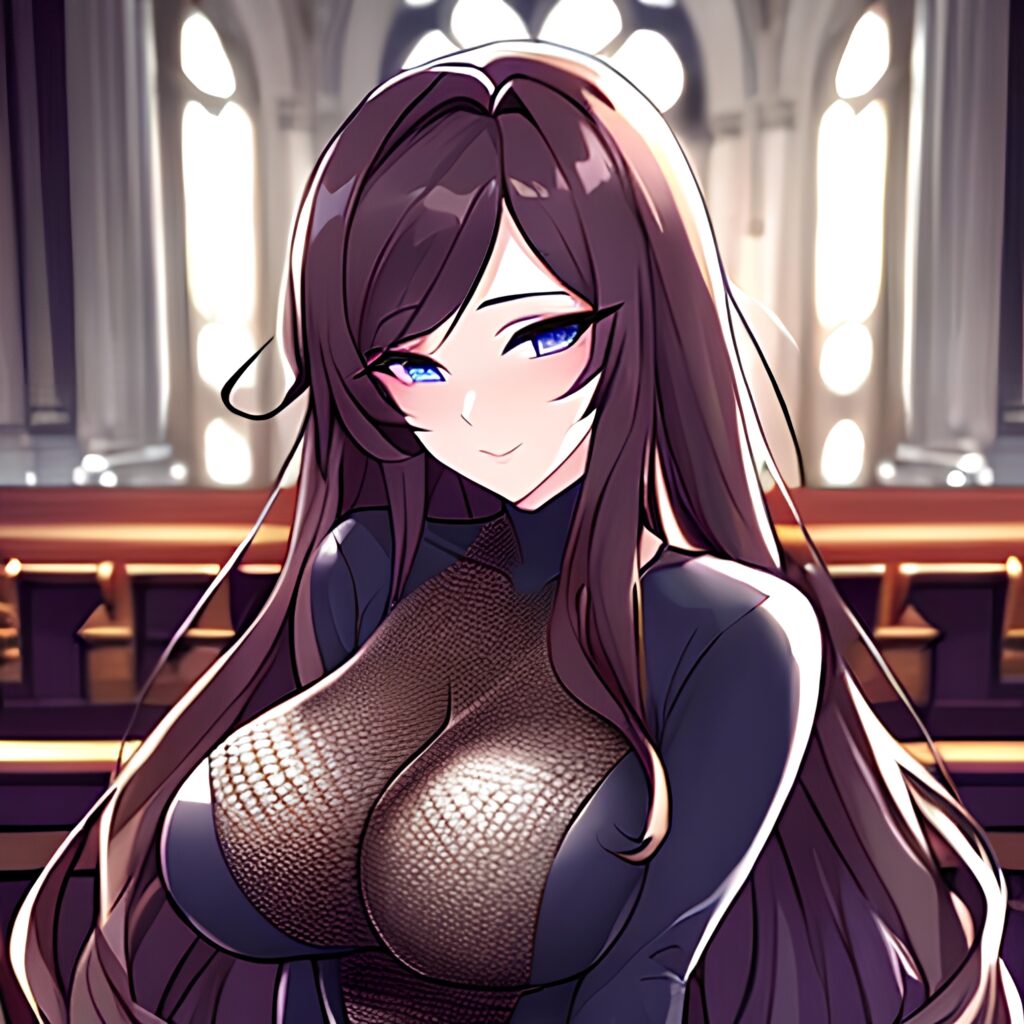 woman brunette messy hair long hair church fishnet