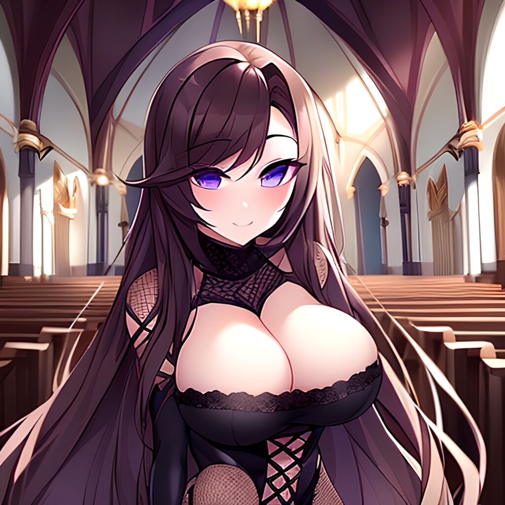 woman brunette messy hair long hair fishnet church