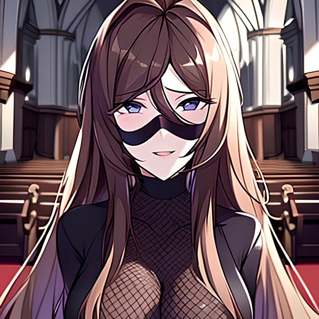 woman church brunette fishnet messy hair long hair 