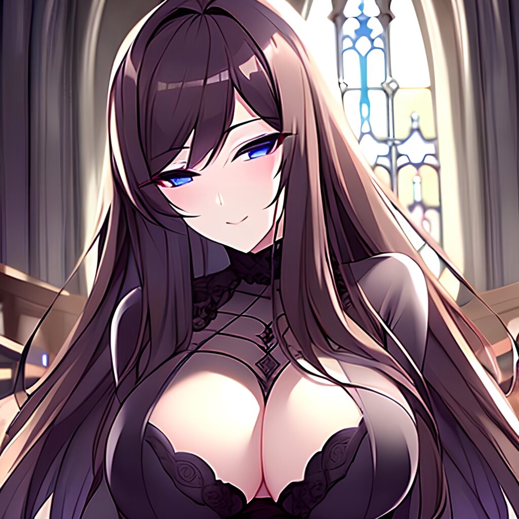 woman church brunette fishnet messy hair long hair