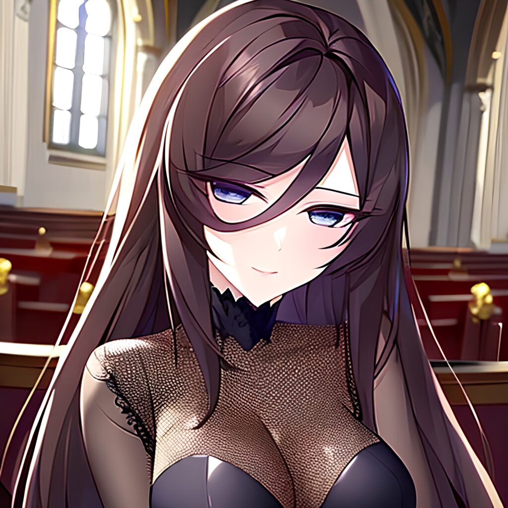 woman church brunette fishnet messy hair long hair