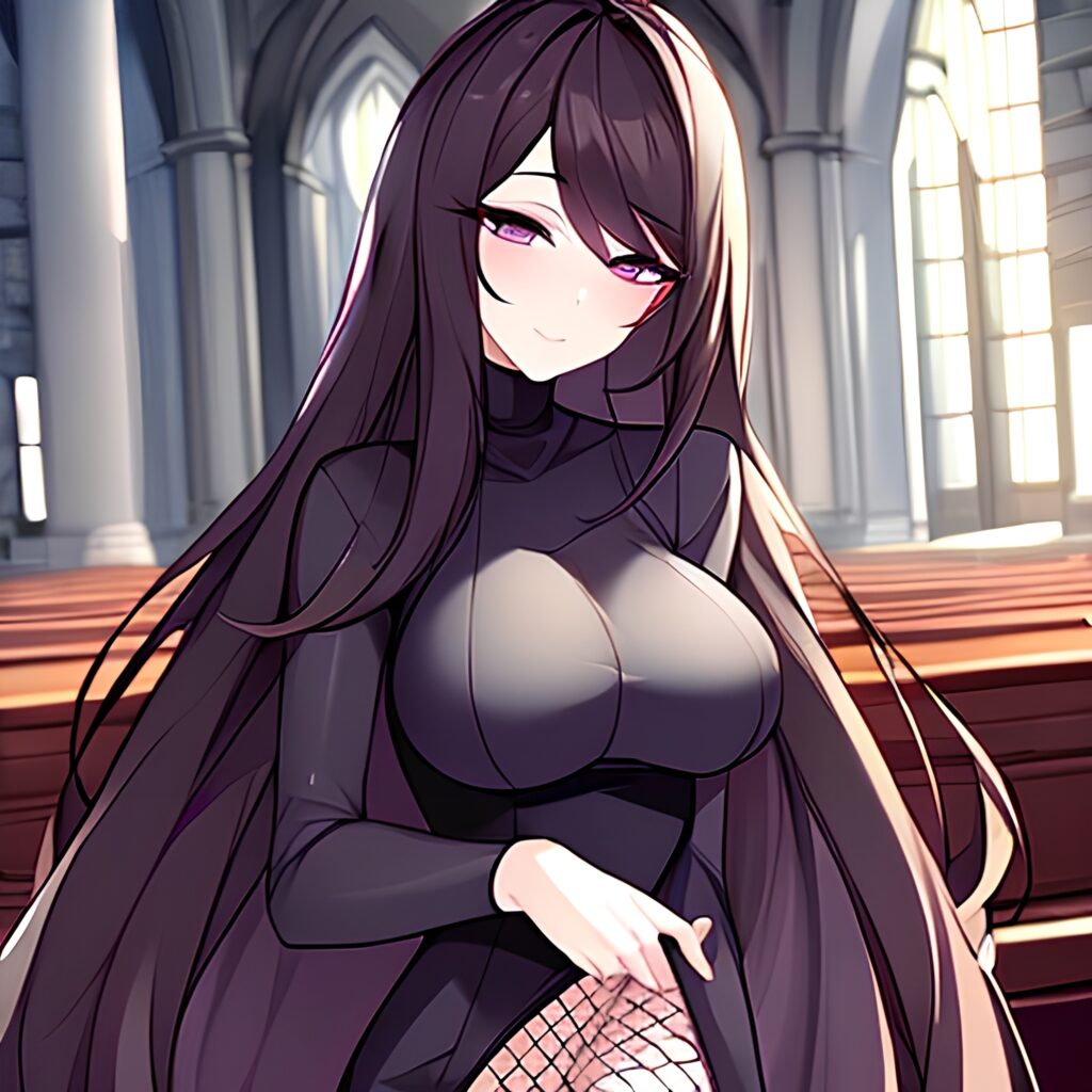 woman church brunette long hair fishnet messy hair