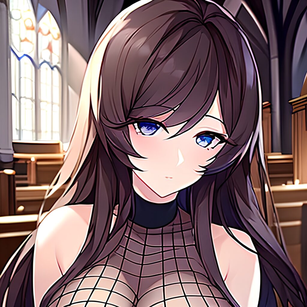 woman church brunette long hair fishnet messy hair 