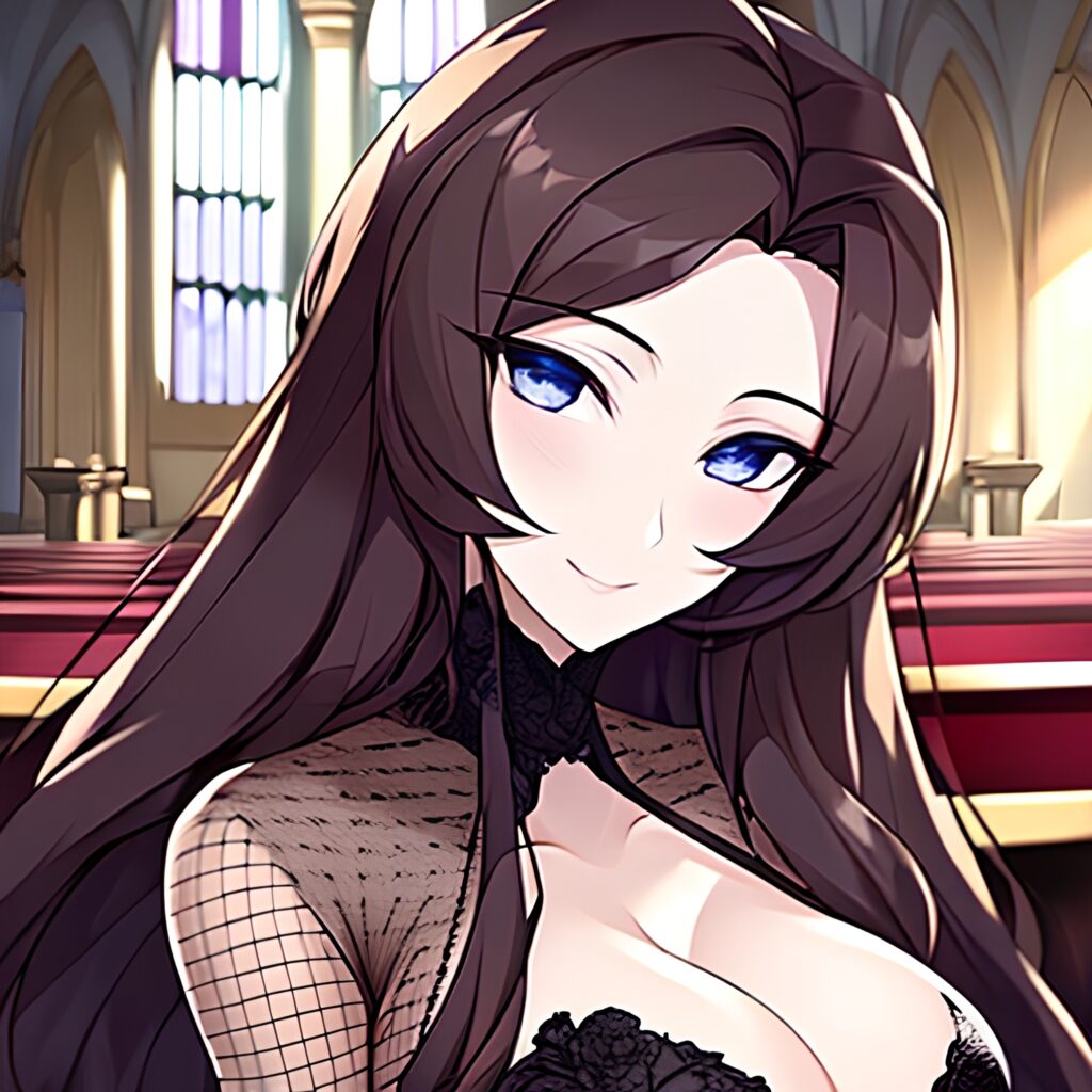 woman church brunette long hair fishnet messy hair 