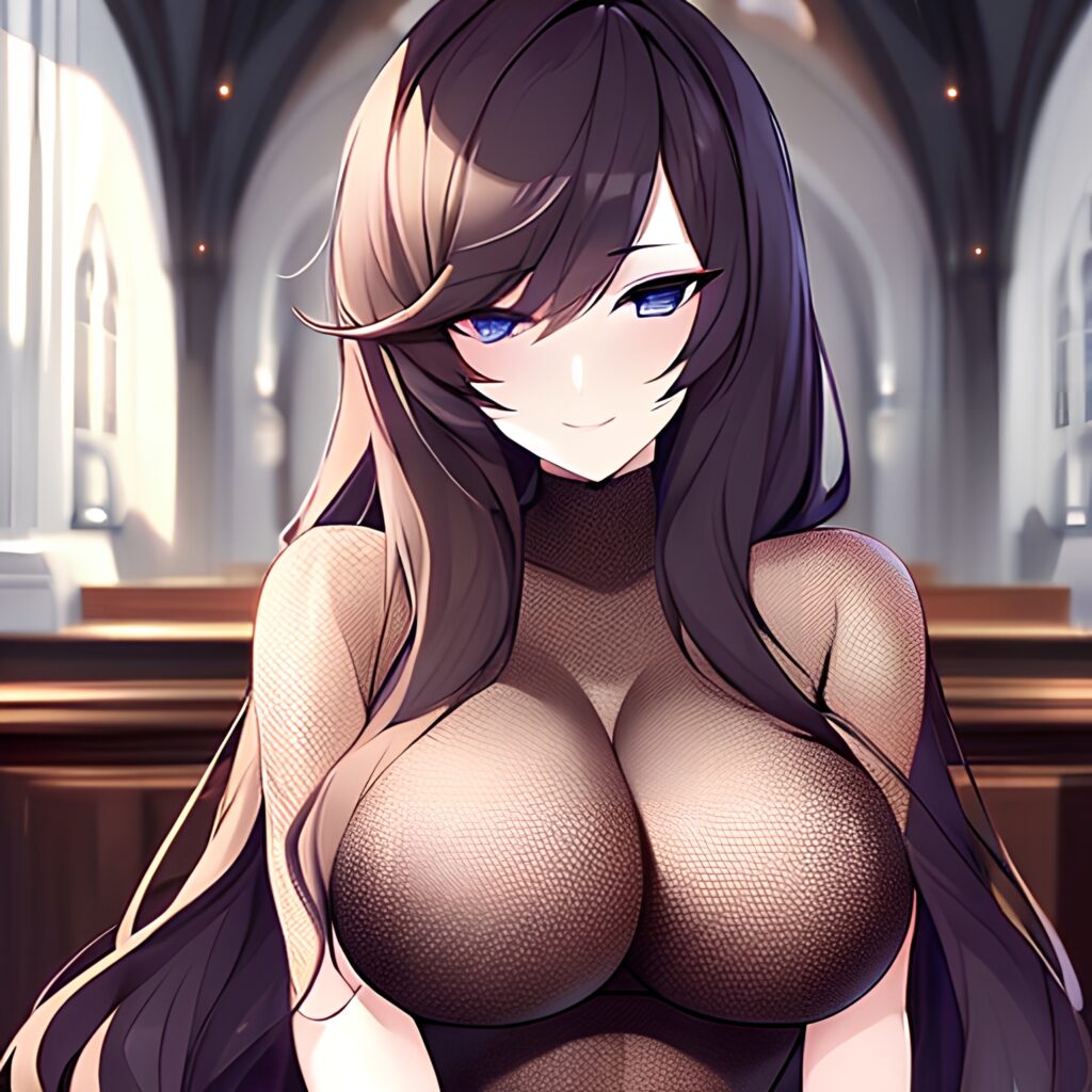 woman church brunette long hair fishnet messy hair 