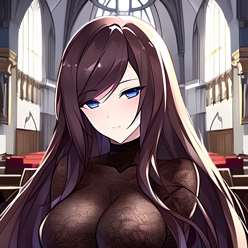 woman church brunette long hair fishnet messy hair 