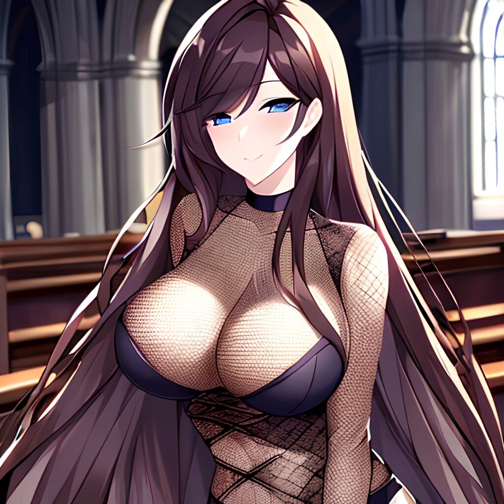 woman church brunette long hair fishnet messy hair 