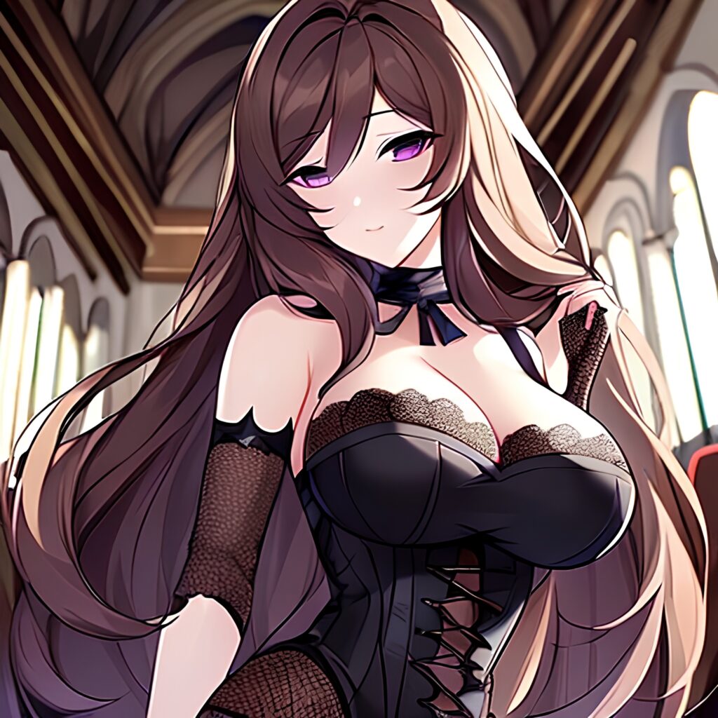 woman church brunette long hair messy hair fishnet