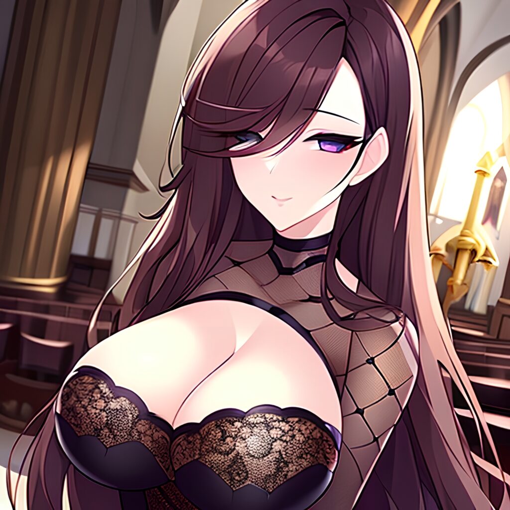 woman church brunette long hair messy hair fishnet 