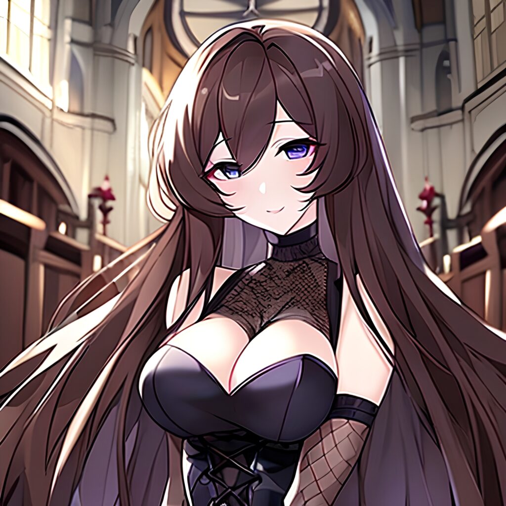 woman church brunette messy hair fishnet long hair