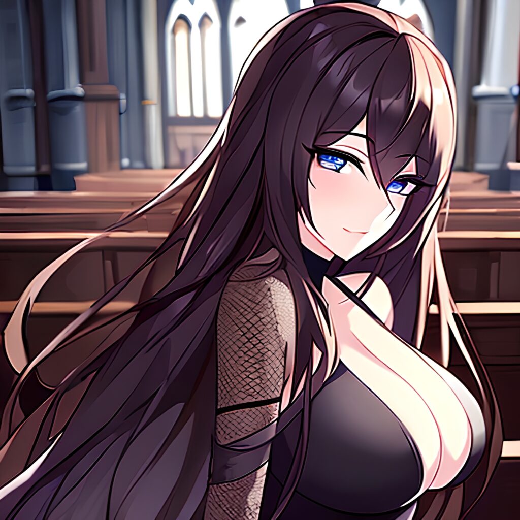 woman church brunette messy hair fishnet long hair 