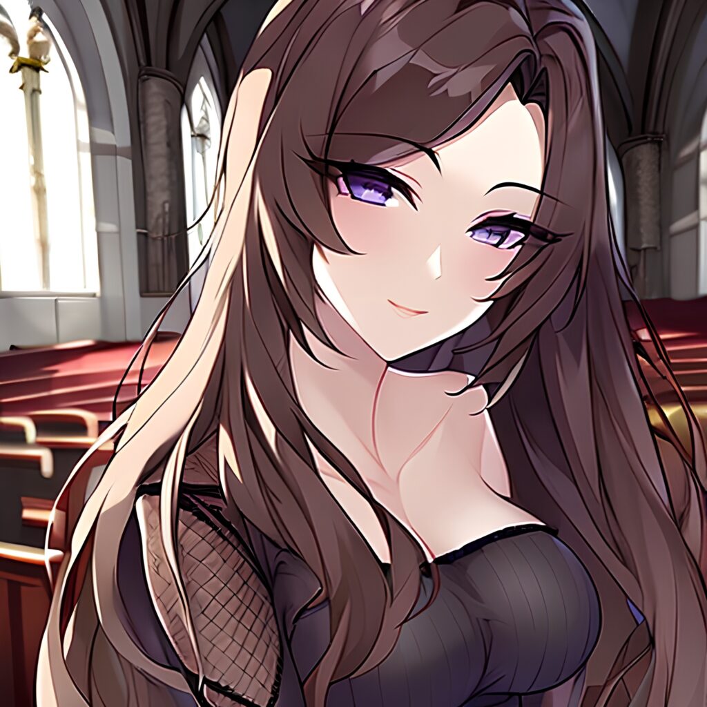 woman church brunette messy hair long hair fishnet 