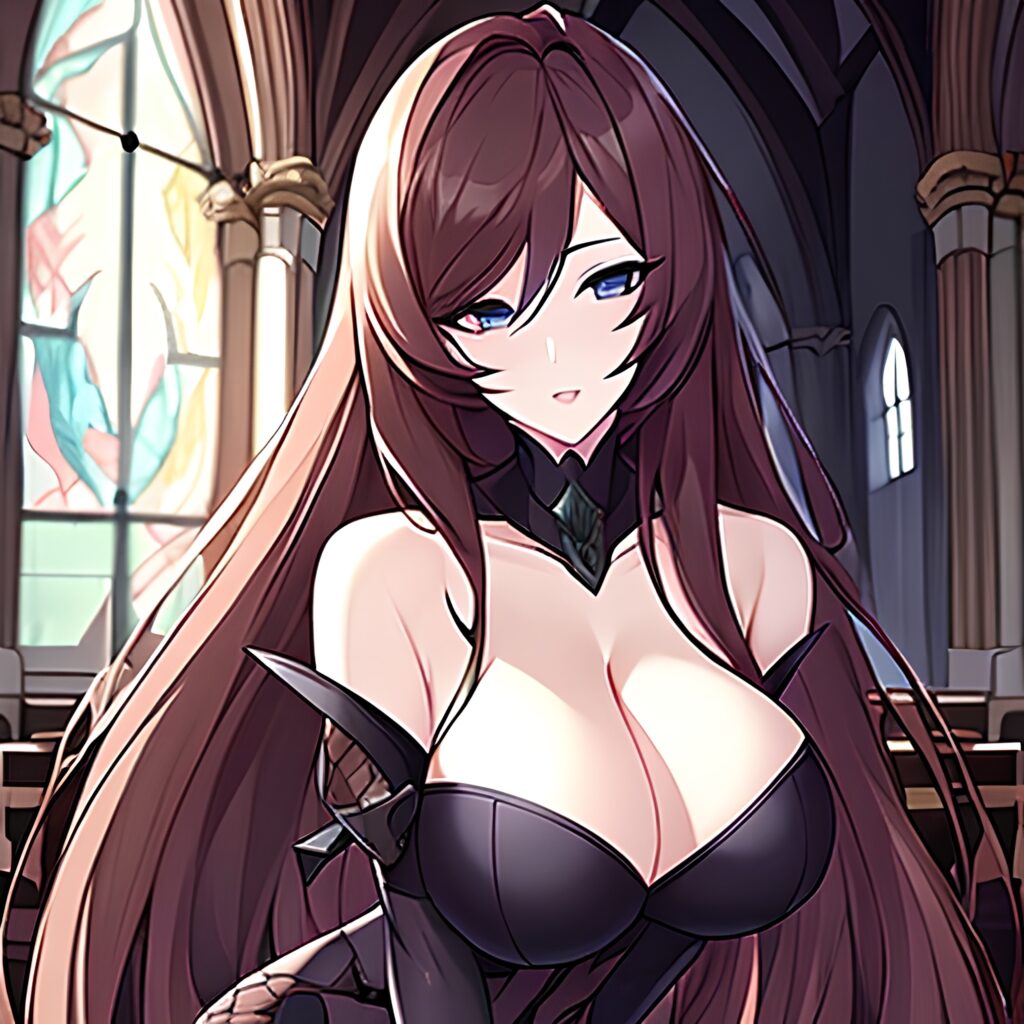 woman church brunette messy hair long hair fishnet