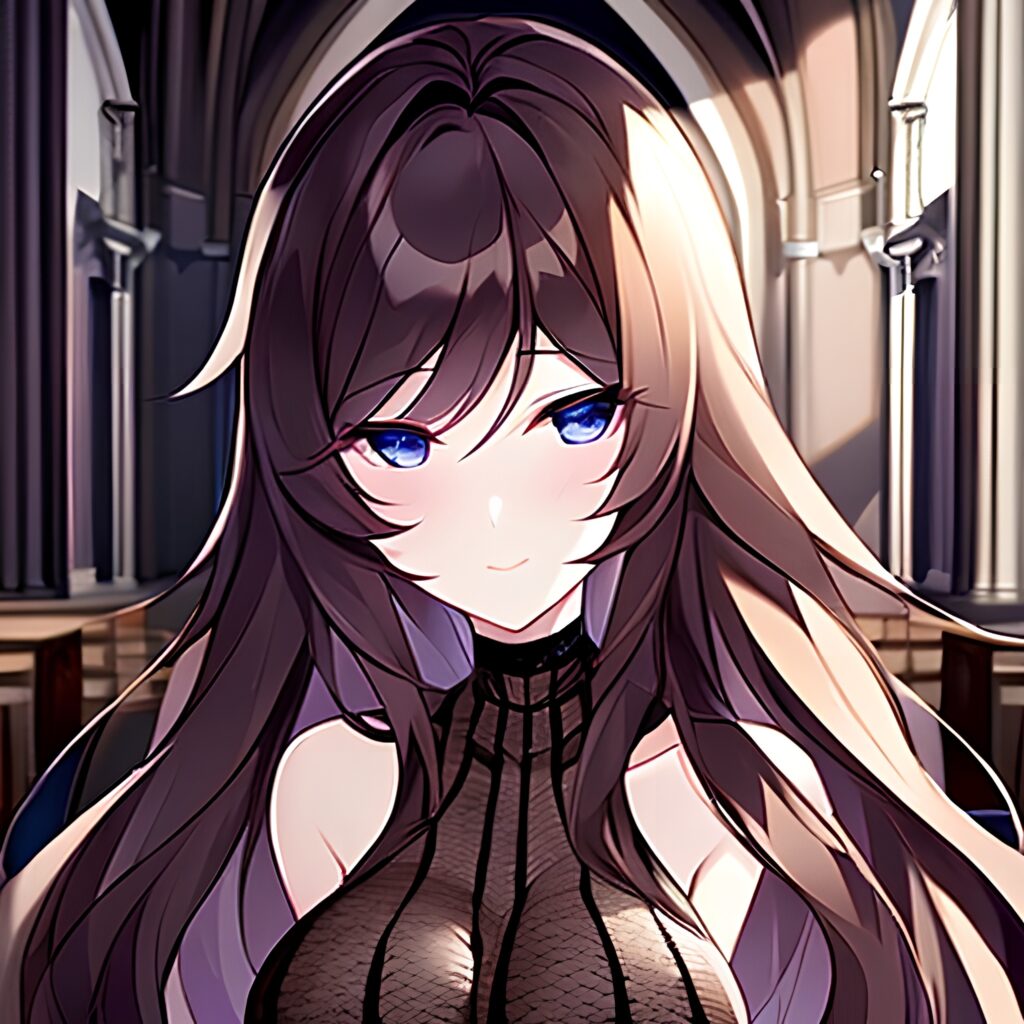 woman church fishnet brunette messy hair long hair