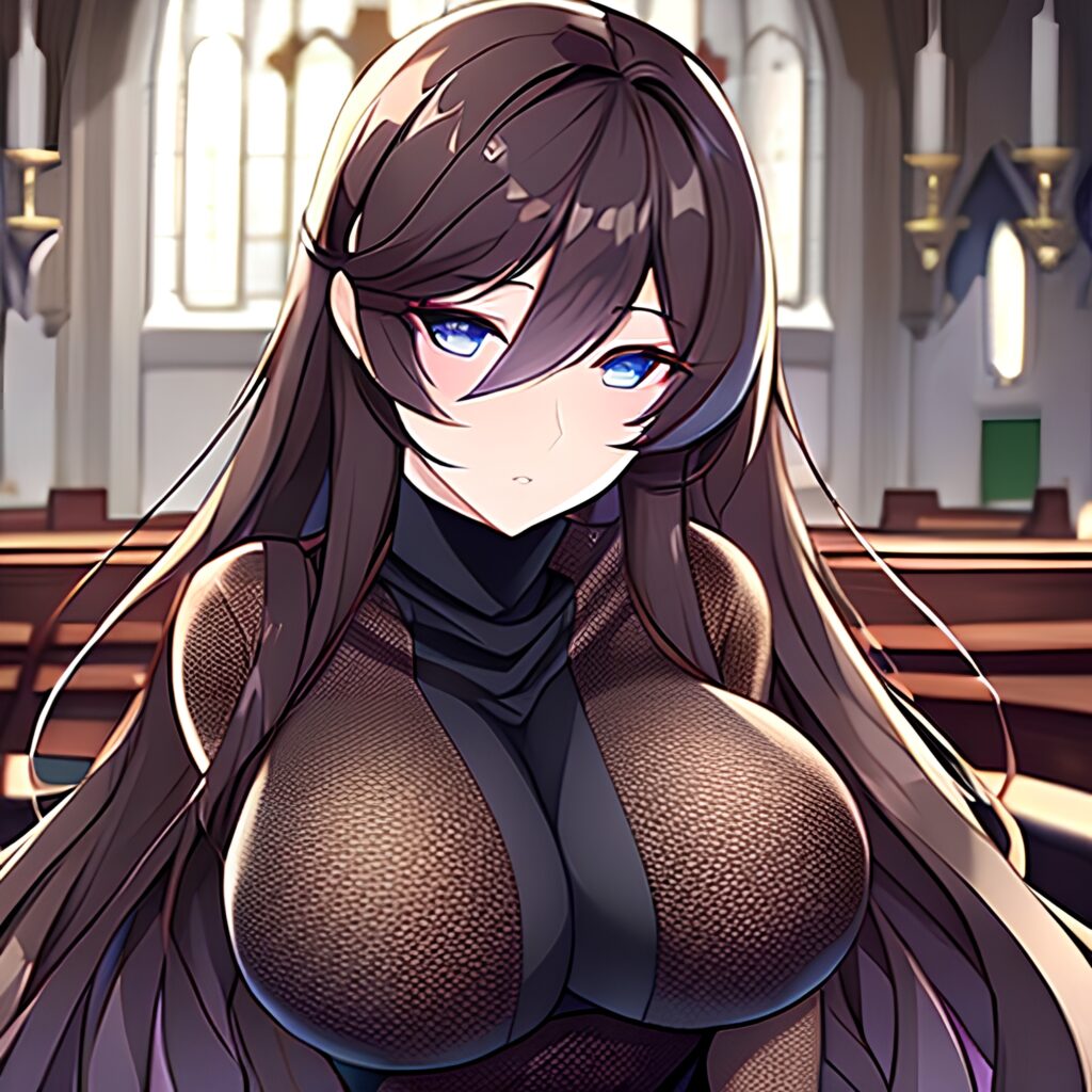 woman church fishnet brunette messy hair long hair 