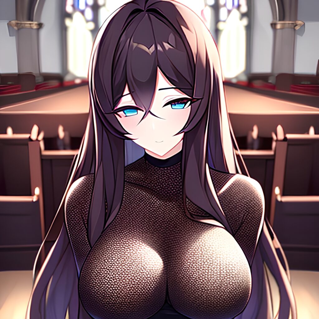 woman church fishnet long hair brunette messy hair