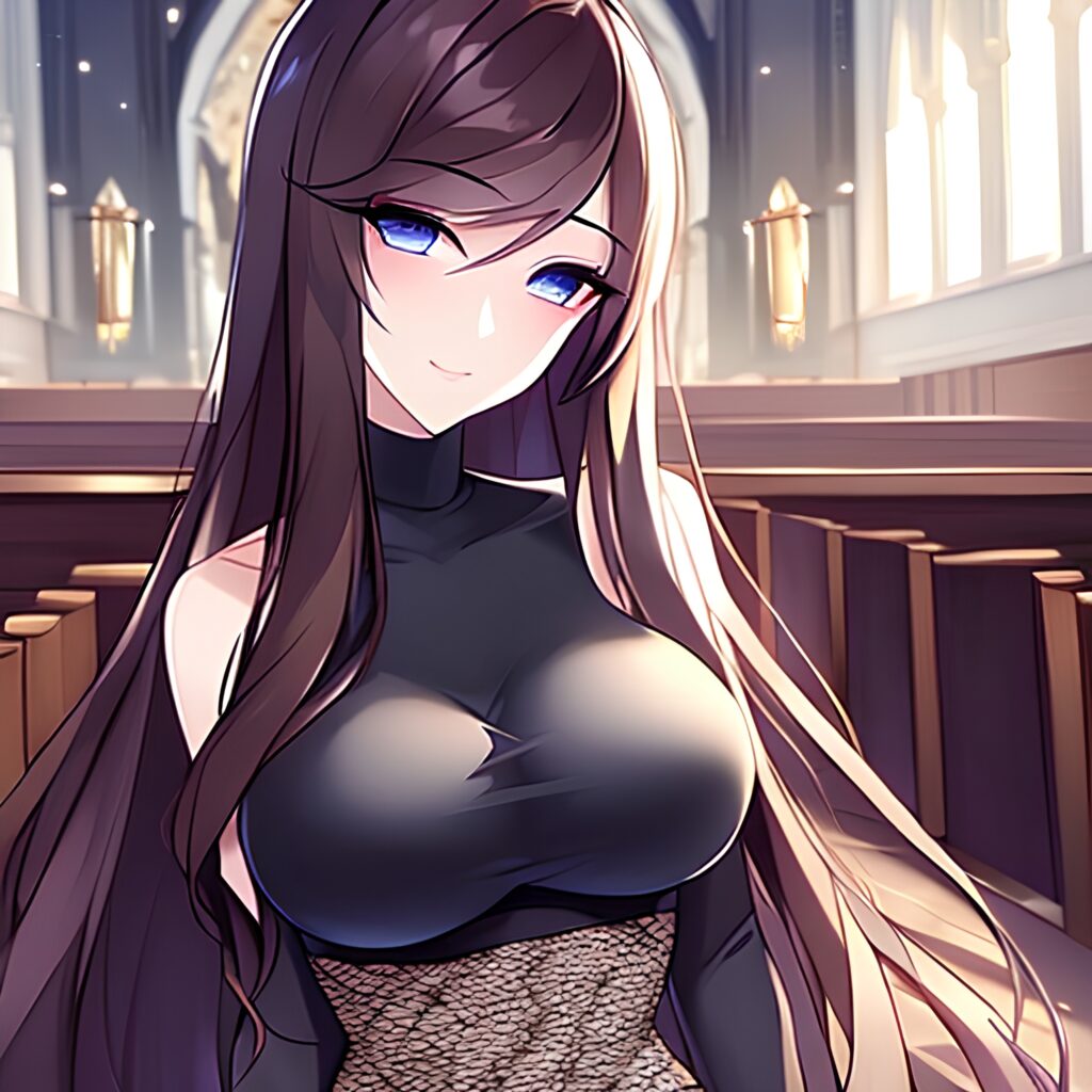 woman church fishnet long hair brunette messy hair