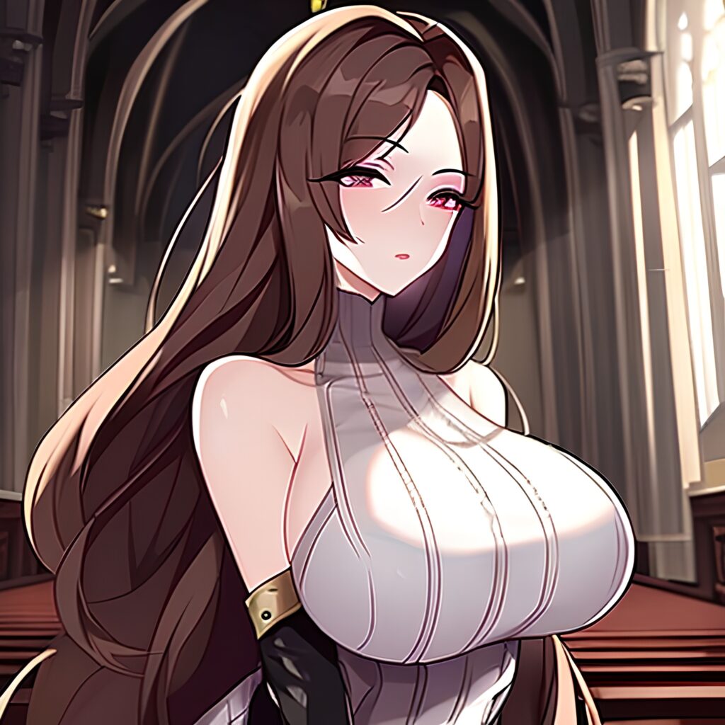 woman church fishnet long hair messy hair brunette