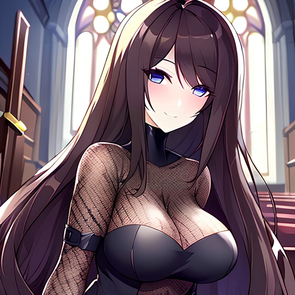 woman church fishnet messy hair long hair brunette 