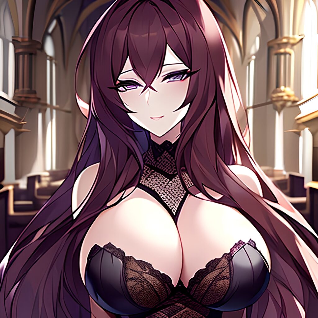 woman church long hair brunette fishnet messy hair