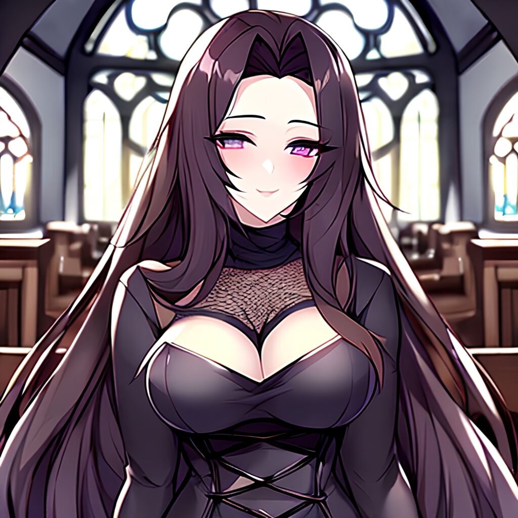 woman church long hair fishnet brunette messy hair