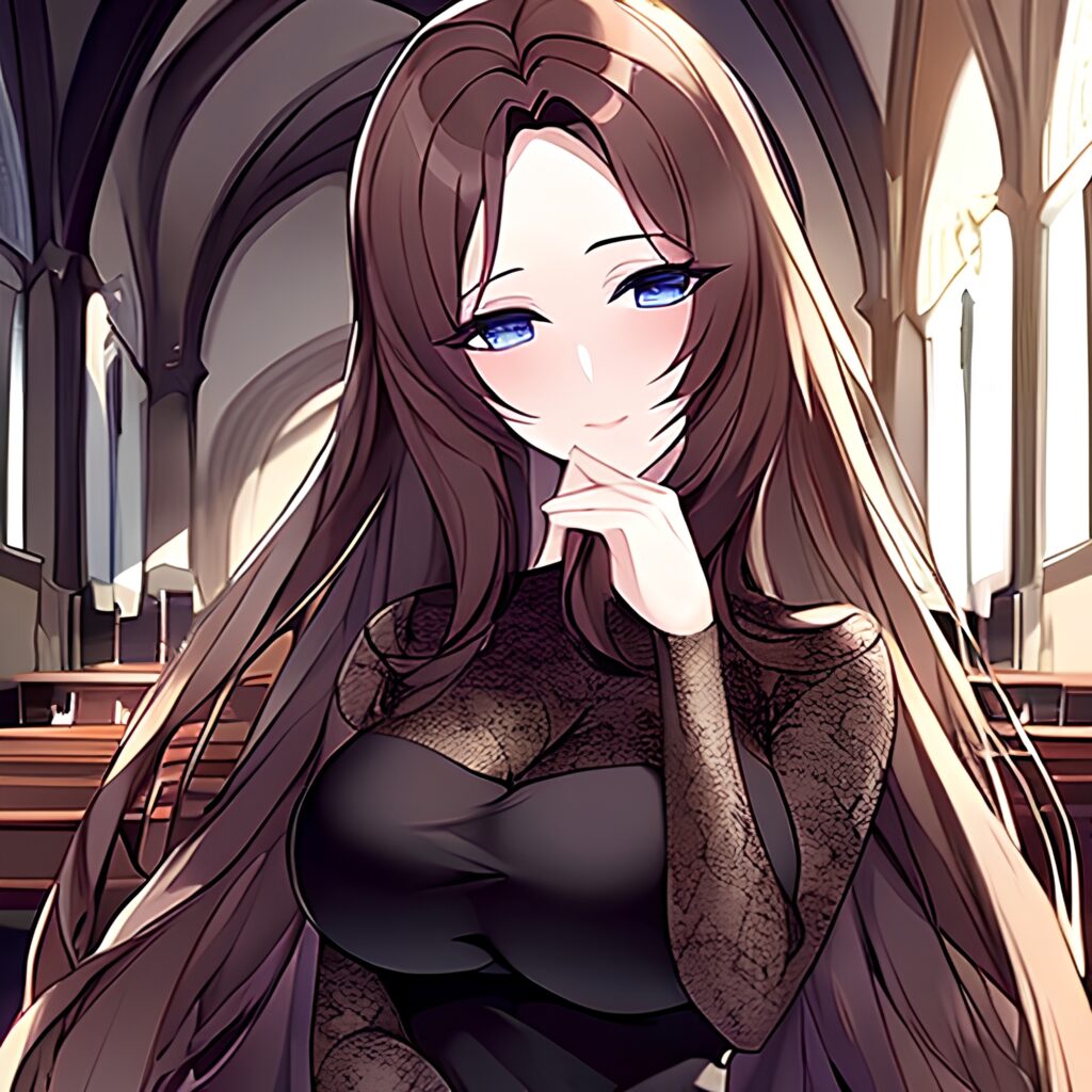 woman church long hair fishnet messy hair brunette 