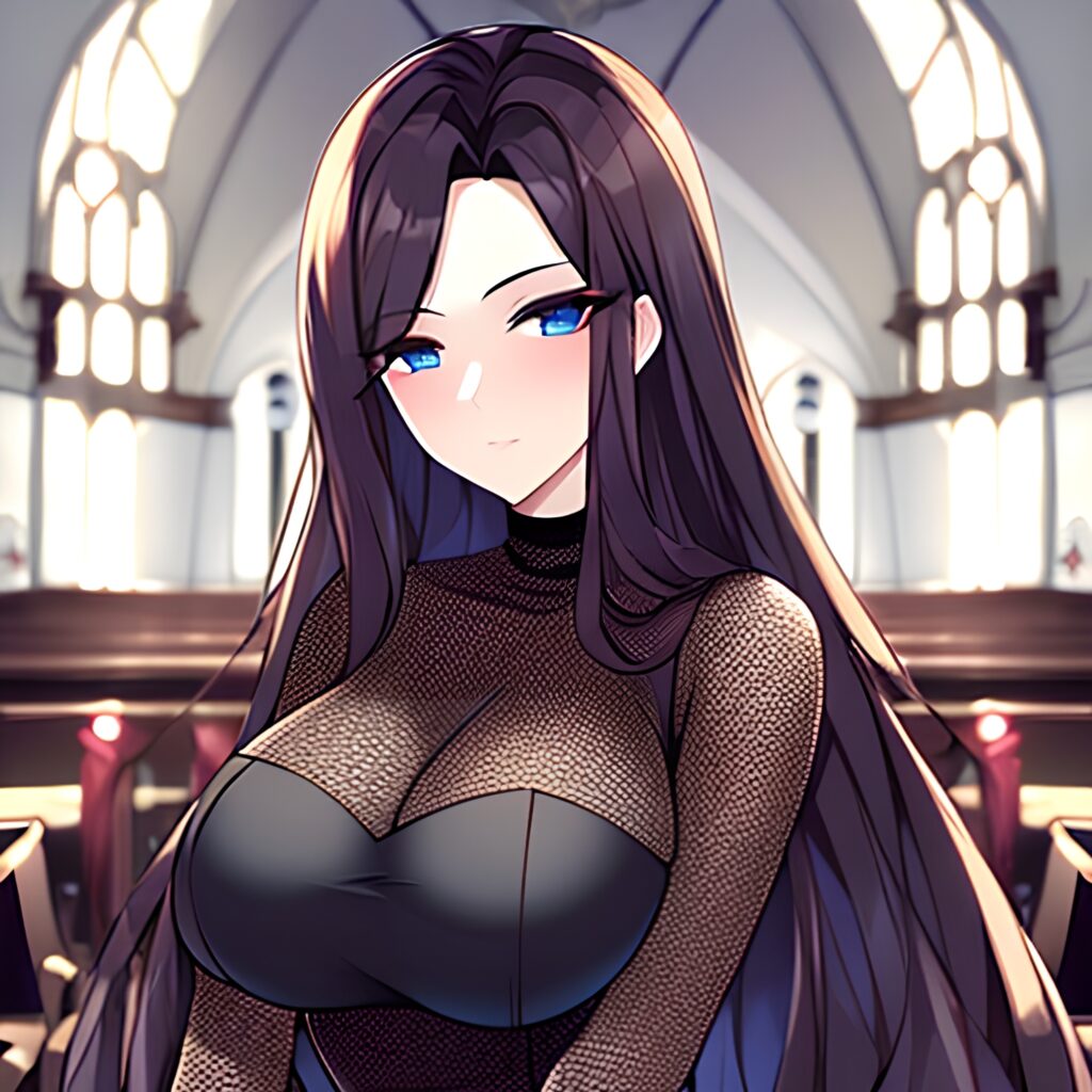 woman church long hair fishnet messy hair brunette