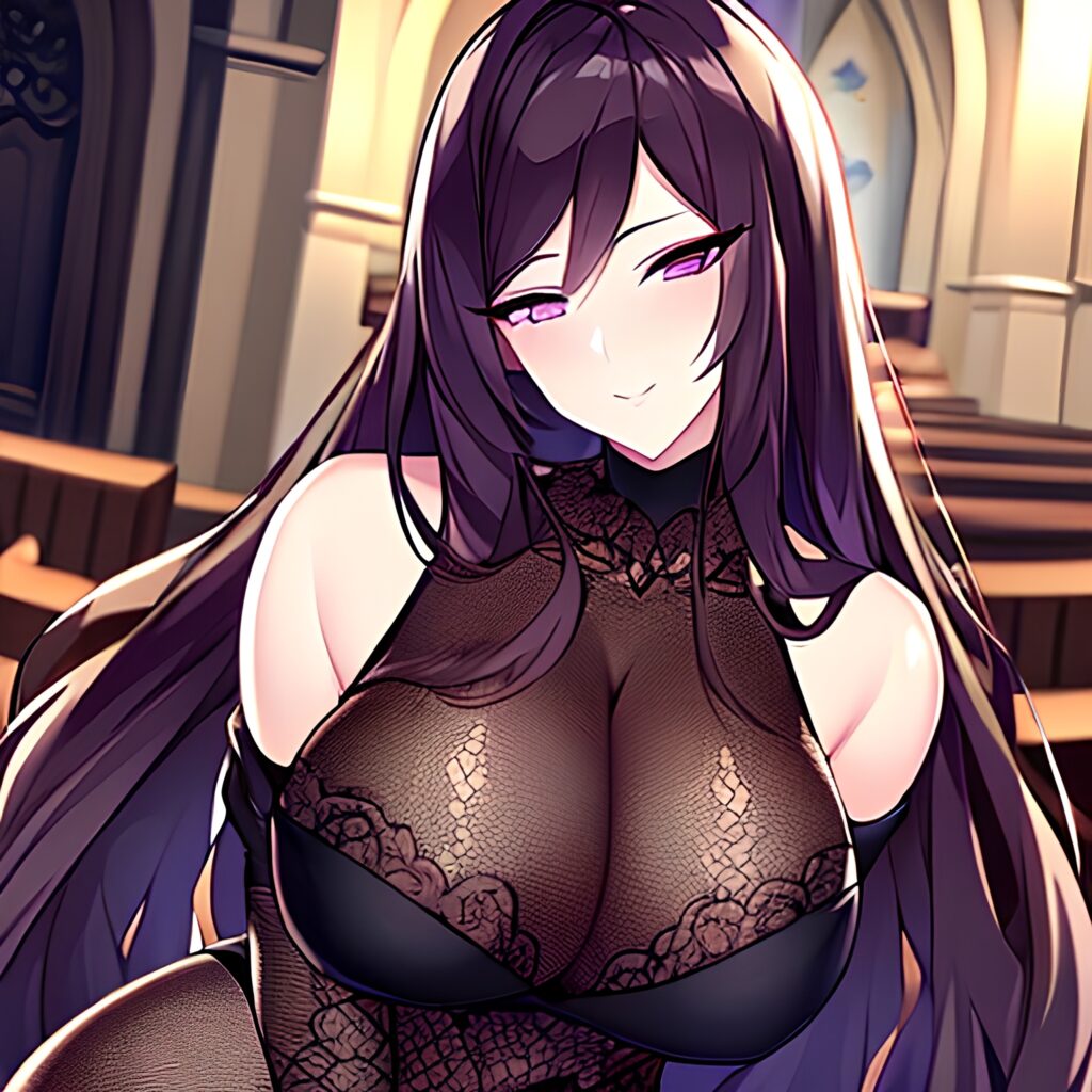 woman church long hair fishnet messy hair brunette