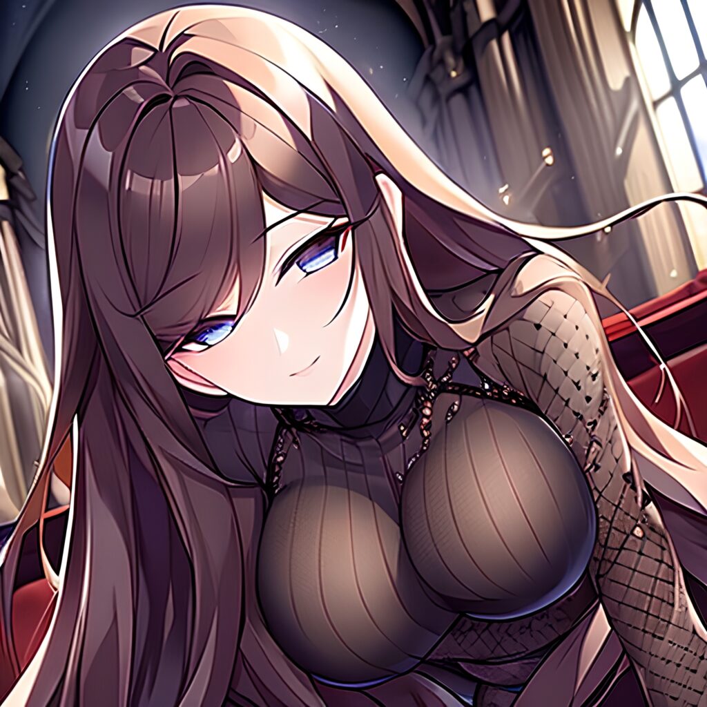 woman church long hair messy hair brunette fishnet 