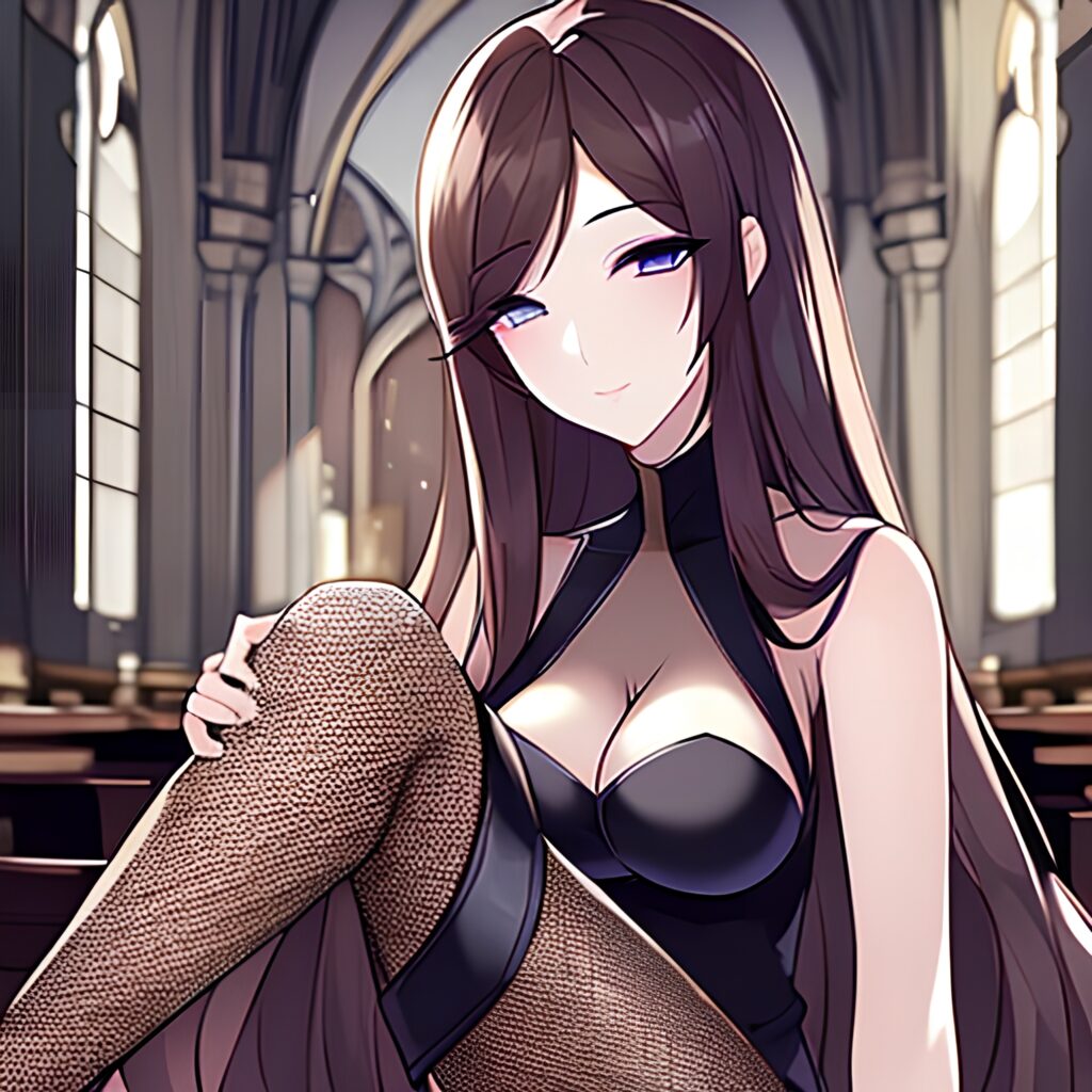 woman church long hair messy hair fishnet brunette