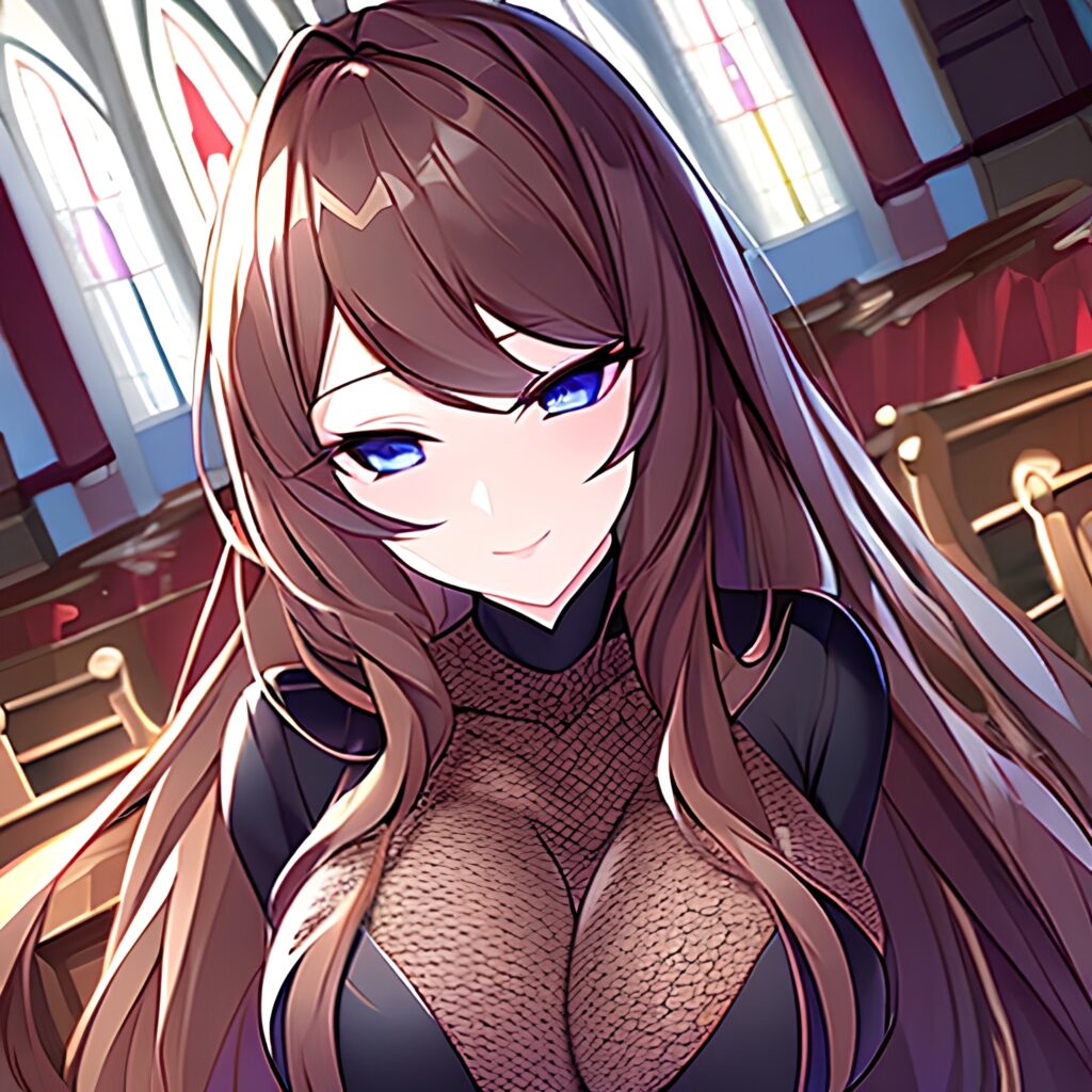 woman church long hair messy hair fishnet brunette 